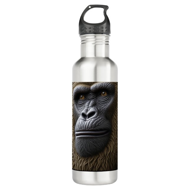Bigfoot Face Closeup | Gorilla, Skunk Ape Stainless Steel Water Bottle (Front)