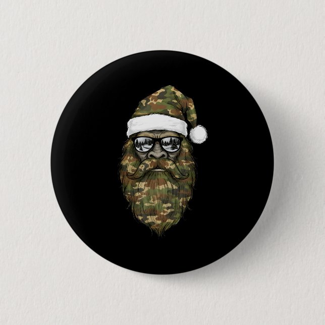 Bigfoot Face Sungles Santa Christmas Camo Xmas Sas Button (Front)