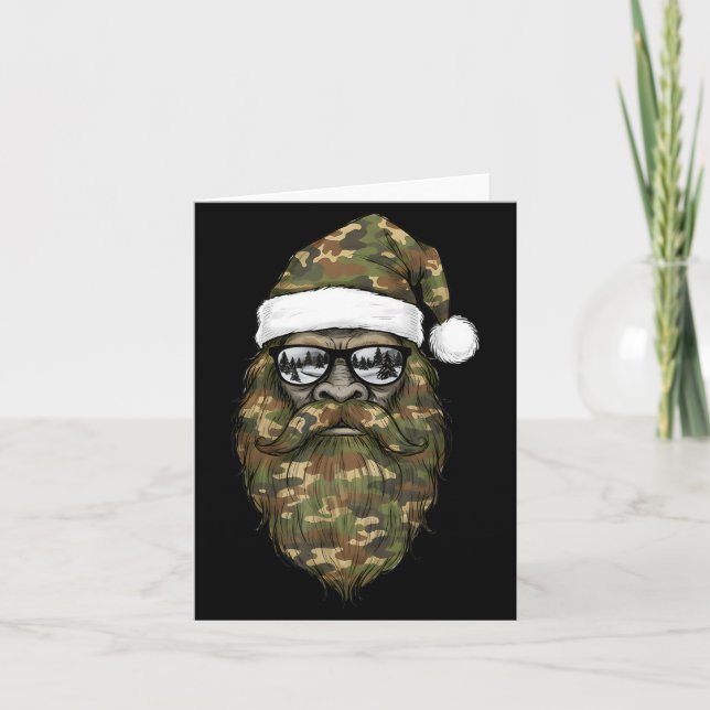 Bigfoot Face Sungles Santa Christmas Camo Xmas Sas Card (Front)
