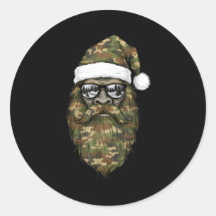Bigfoot Face Sungles Santa Christmas Camo Xmas Sas Classic Round Sticker