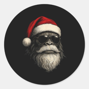 Bigfoot Face Sungles Santa Christmas Funny Xmas Sa Classic Round Sticker
