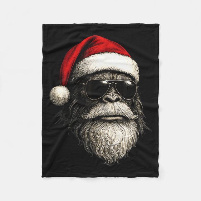 Bigfoot Face Sungles Santa Christmas Funny Xmas Sa Fleece Blanket (Front)