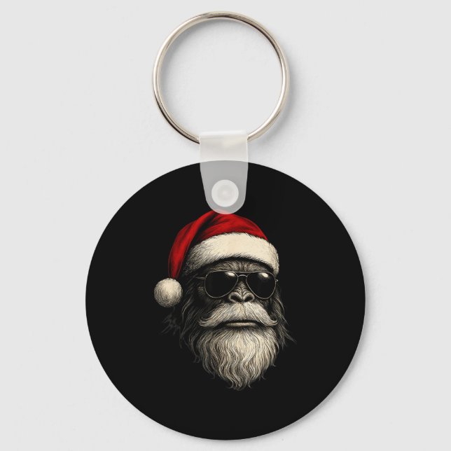 Bigfoot Face Sungles Santa Christmas Funny Xmas Sa Keychain (Front)