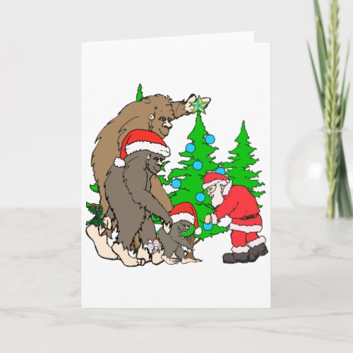 Bigfoot family and Santa Holiday Card