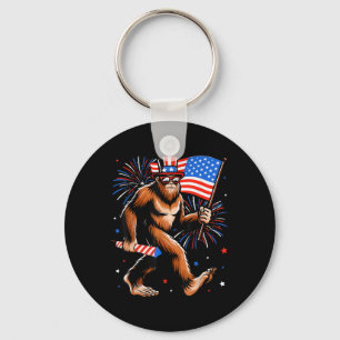 Bigfoot Firework American Flag Bigfoot 4th Of July Keychain