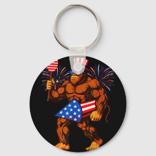 Bigfoot firework american flag bigfoot 4th of july keychain