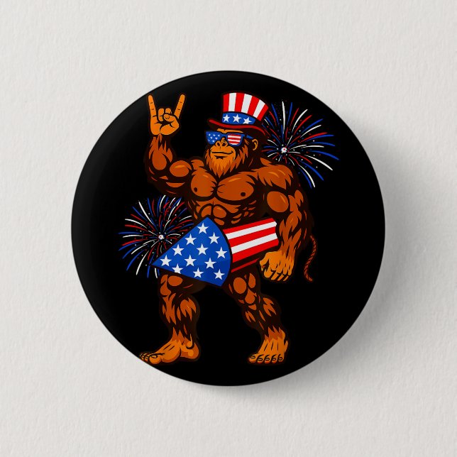 Bigfoot firework american flag sasquatch 4th of button (Front)