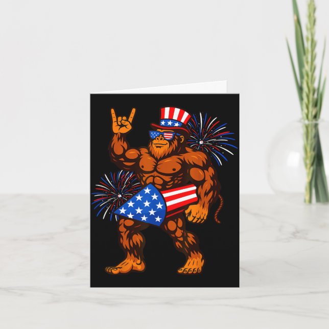 Bigfoot firework american flag sasquatch 4th of card (Front)