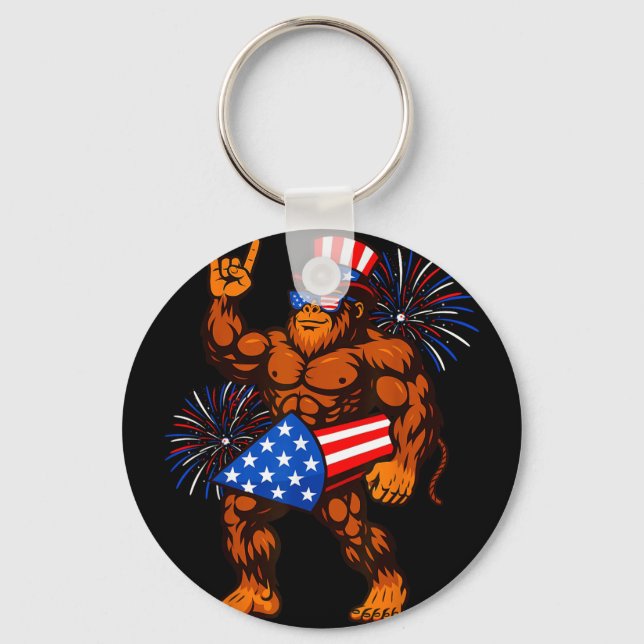 Bigfoot firework american flag sasquatch 4th of keychain (Front)