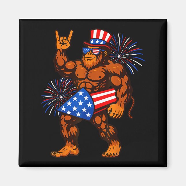 Bigfoot firework american flag sasquatch 4th of magnet (Front)