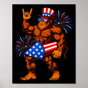 Bigfoot firework american flag sasquatch 4th of poster
