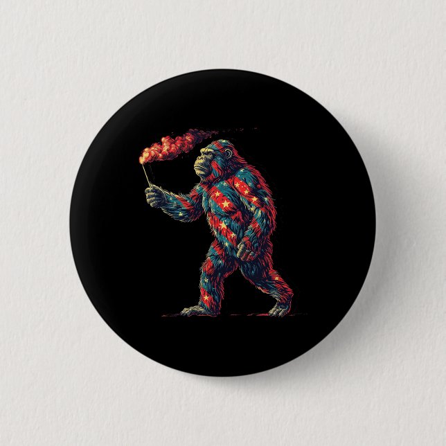 Bigfoot Fireworks 4th Of July Men Sasquatch Americ Button (Front)
