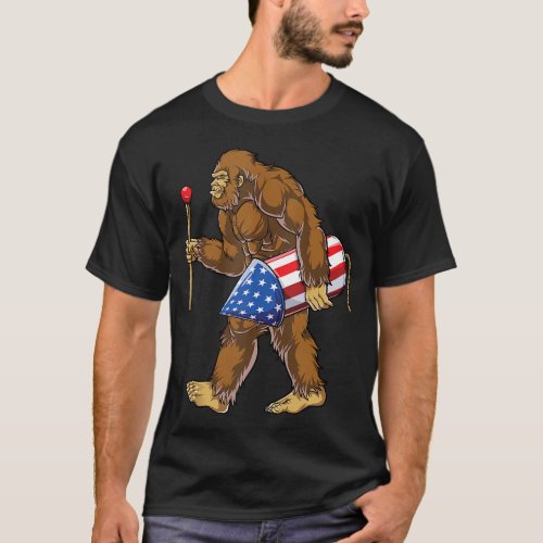 Bigfoot Fireworks 4th of July Men Sasquatch Americ T_Shirt