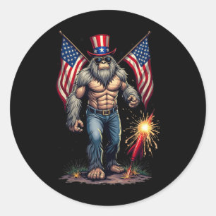 Bigfoot Fireworks 4th Of July Sasquatch American U Classic Round Sticker