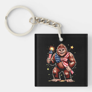 Bigfoot Fireworks 4th Of July Sasquatch US America Keychain