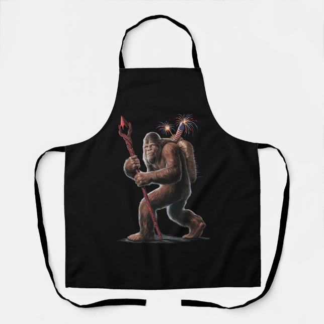 Bigfoot Fireworks 4th of July Usa Flag Sasquatch  Apron (Front)
