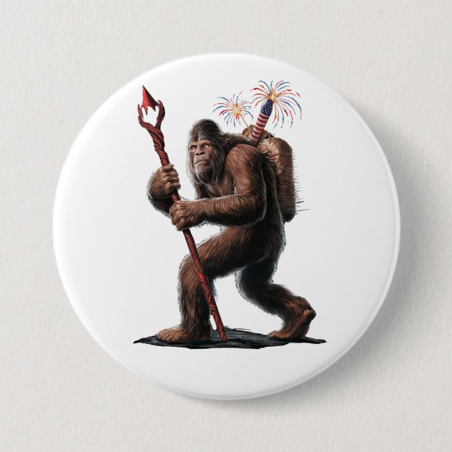 Bigfoot Fireworks 4th of July Usa Flag Sasquatch  Button (Front)