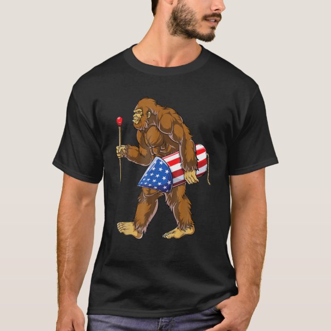 Bigfoot Fireworks T 4Th Of July Kids Boys Sasquatc T-Shirt (Front)