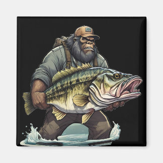 Bigfoot Fishing Bass Fish Sasquatch Yeti in Lake Magnet