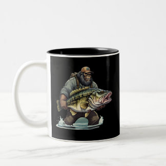 Bigfoot Fishing Bass Fish Sasquatch Yeti in Lake Two-Tone Coffee Mug