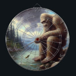 Bigfoot Fishing Dart Board<br><div class="desc">Dive into the realm of the extraordinary with our exclusive artwork, ‘Bigfoot Fishing’. This unique piece features Bigfoot, the legendary creature, immersed in the simple pleasure of fishing. Sitting on a rock Bigfoot is seen holding a fishing rod with a fish on the line. Set against a serene backdrop of...</div>
