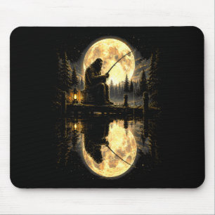 Bigfoot fishing full moon lake reflection outdoor mouse pad