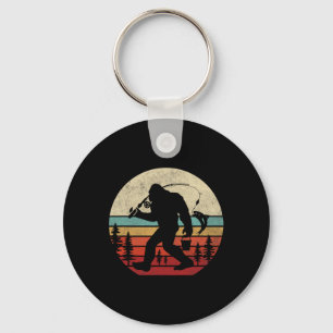 Bigfoot Fishing Funny Retro Sasquatch Dad Men Kids Keychain