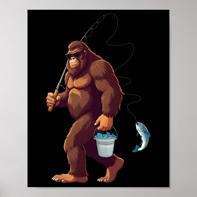 Bigfoot Fishing Funny Retro Sasquatch Fisherman Da Poster (Front)