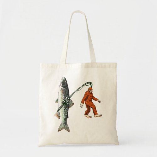 Bigfoot Fishing Funny Sasquatch and Fish Lake Trou Tote Bag