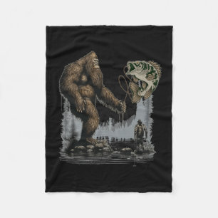 Bigfoot Fishing Funny Sasquatch Fish Fleece Blanket