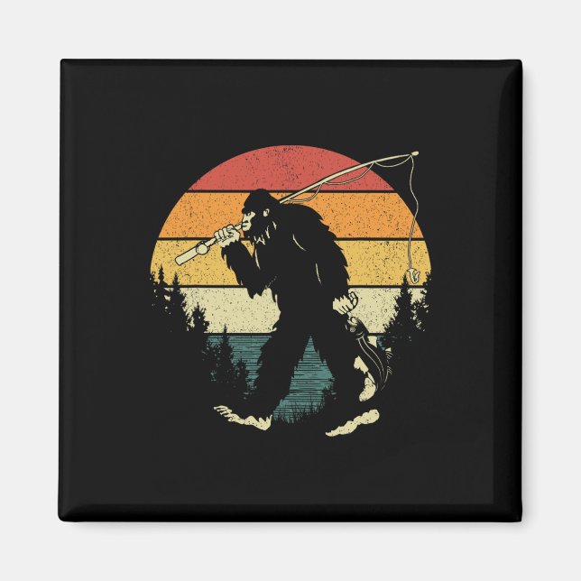 Bigfoot Fishing Funny Sasquatch Fish Sunset 80s B  Magnet (Front)