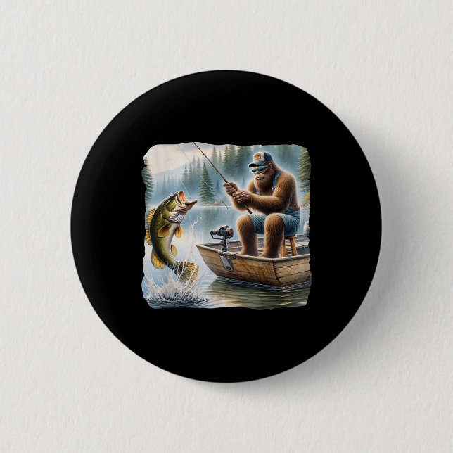 Bigfoot Fishing Funny Sasquatch Summer B Fisherman Button (Front)