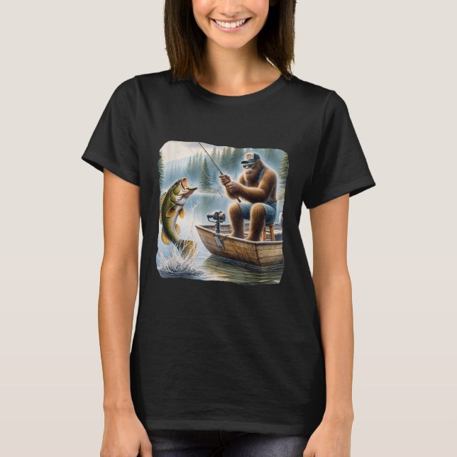 Bigfoot Fishing Funny Sasquatch Summer B Fisherman T-Shirt (Front)