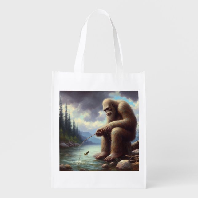 Bigfoot Fishing Grocery Bag (Front)