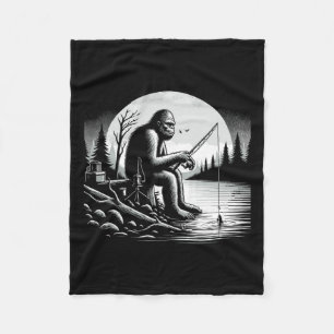 Bigfoot Fishing Lake Sasquatch Fisherman Funny Fis Fleece Blanket