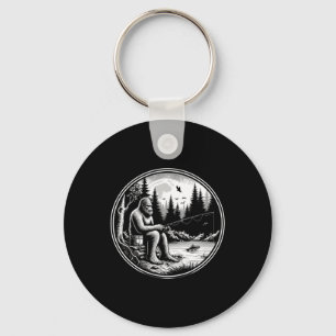 Bigfoot Fishing Lake Sasquatch Fisherman Funny Fis Keychain