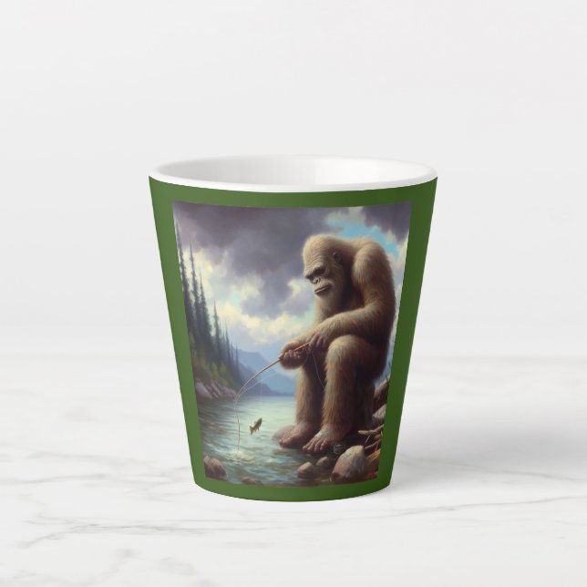 Bigfoot Fishing Latte Mug (Front)
