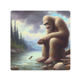 Bigfoot Fishing Metal Print