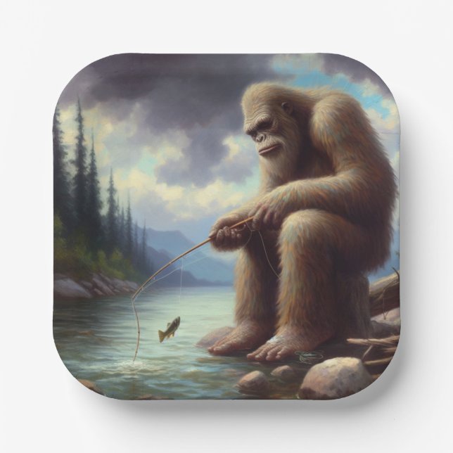 Bigfoot Fishing Paper Plates (Front)