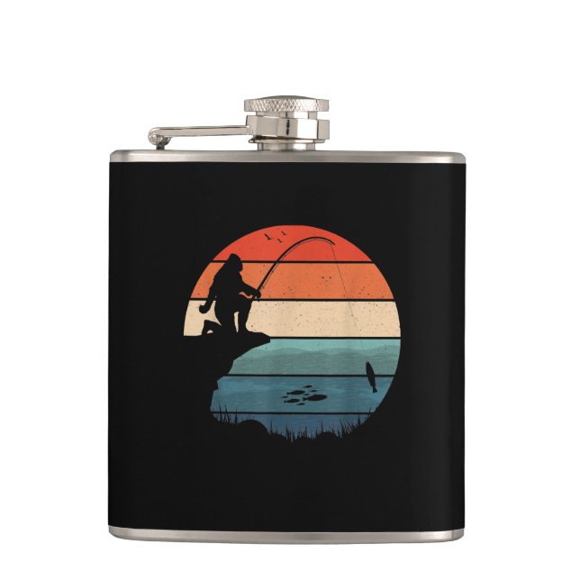 Bigfoot Fishing Sasquatch Frisherman Funny Fathers Flask (Front)