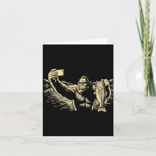 Bigfoot fishing selfie funny sasquatch bass card
