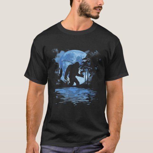 Bigfoot Fishing Silhouette Funny Sasquatch Fisherm T_Shirt