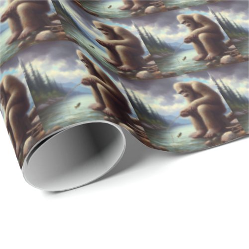 Bigfoot Fishing Wrapping Paper