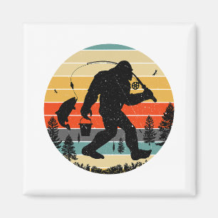 Bigfoot Fishing Yeti Sasquatch Fishermen Retro Magnet