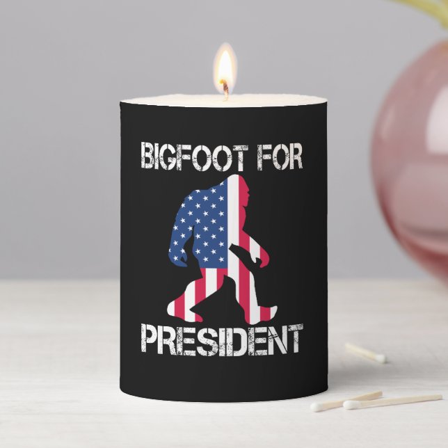 Bigfoot For President Funny Bigfoot Pillar Candle (In Situ)