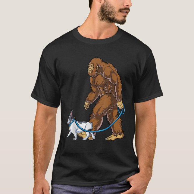Bigfoot French Bulldog Dog Walk Funny Sasquatch Lo T-Shirt (Front)