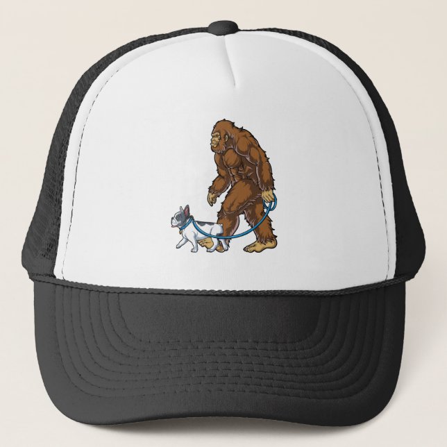 Bigfoot French Bulldog Shirt for Men Women Boys Trucker Hat (Front)