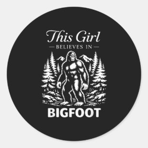 Bigfoot girl believer sasquatch cryptid forest classic round sticker