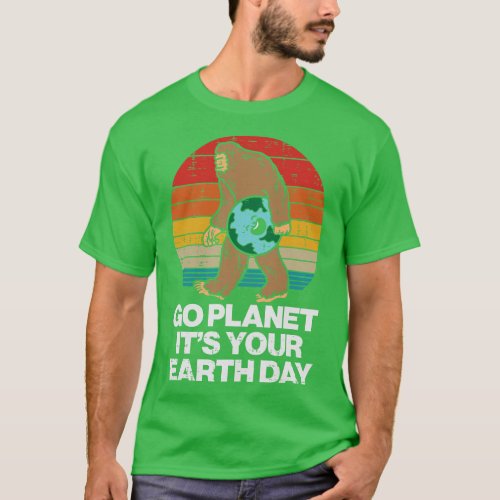 Bigfoot Go Planet Its Your Earth Day Sunset Retro  T_Shirt