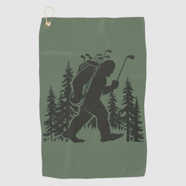 Bigfoot Golfer Tree Funny Sasquatch Golfing Golf Towel (Front)